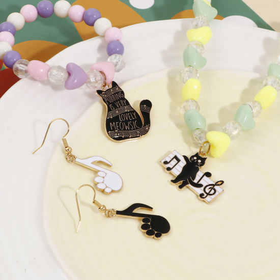 Picture of Zinc Based Alloy Music Charms Gold Plated Black & White Cat Animal Piano Enamel