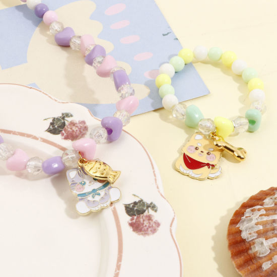 Bild von Zinklegierung Anhänger Vergoldet Bunt Hund Katze Emaille 5 Stück