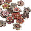 Image de Bouton de Couture en Bois Naturel Ethnique 2 Trous Fleur Couleur au Hasard au Hasard 50 Pcs