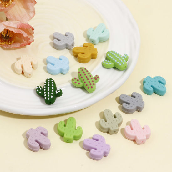 Image de Perles pour DIY Fabrication de Bijoux de Charme en Silicone 1 Trou Cactus Multicolore 5 Pcs