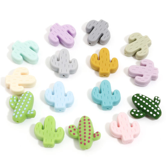 Picture of Silicone Spacer Beads For DIY Charm Jewelry Making Single Hole Cactus Multicolor