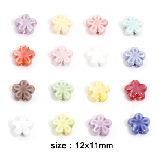 Picture of Ceramic Beads For DIY Charm Jewelry Making Flower Multicolor About 12mm x 11mm