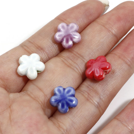 Picture of Ceramic Beads For DIY Charm Jewelry Making Flower Multicolor About 12mm x 11mm
