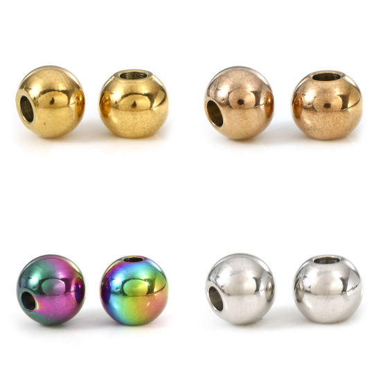 Imagen de Respetuoso del Medio Ambiente 201 Acero Inoxidable Cuentas para la Fabricación de Joyas con Dijes de Bricolaje Ronda Multicolor Pulido 4mm Diámetro, 10 Unidades