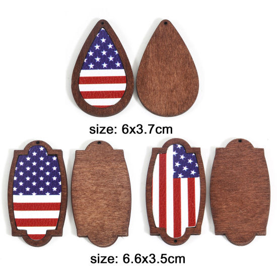 Imagen de PU & Madera Dia de la Independencia Americana Colgantes Marrón Bandera de los Estados Unidos 5 Unidades