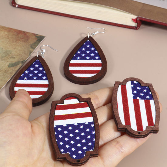 Imagen de PU & Madera Dia de la Independencia Americana Colgantes Marrón Bandera de los Estados Unidos 5 Unidades