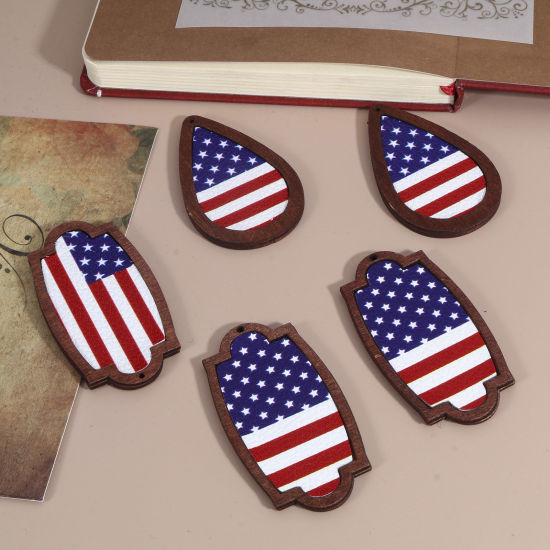 Imagen de PU & Madera Dia de la Independencia Americana Colgantes Marrón Bandera de los Estados Unidos 5 Unidades