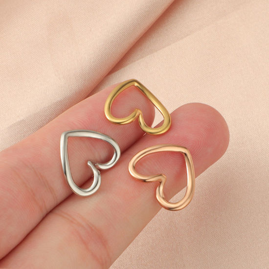 Bild von Umweltfreundlich 304 Edelstahl Valentinstag Steckverbinder Charms Anhänger Herz Bunt Hohl 17mm x 15mm, 3 Stück