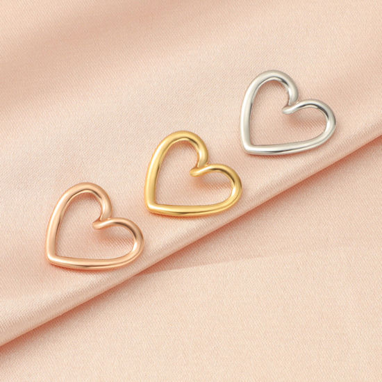 Bild von Umweltfreundlich 304 Edelstahl Valentinstag Steckverbinder Charms Anhänger Herz Bunt Hohl 17mm x 15mm, 3 Stück