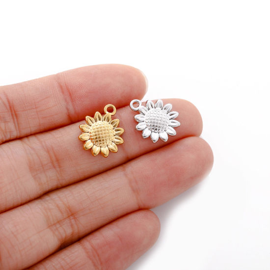 Picture of Eco-friendly 304 Stainless Steel Charms Multicolor Sunflower 15mm x 13mm