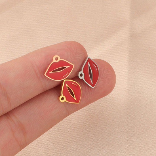 Image de Breloques en 304 Acier Inoxydable Respectueux de la Nature Lèvres Multicolore Rouge 13mm x 10mm , 1 Pièce