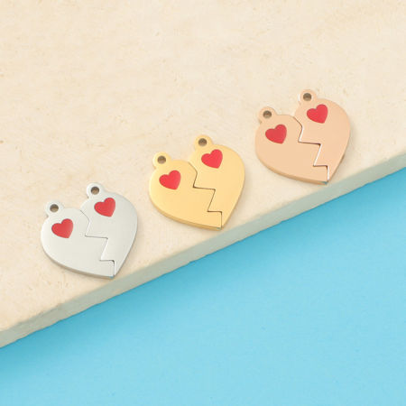 Picture of Eco-friendly 304 Stainless Steel Valentine's Day Charms Multicolor Broken Heart 15mm x 15mm