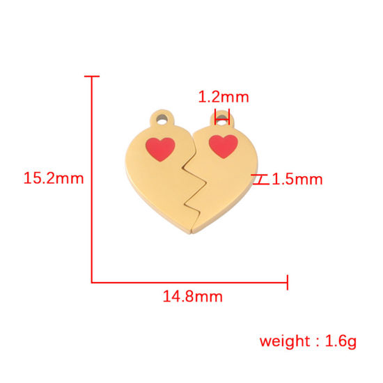 Immagine di Ecologico 304 Acciaio Inossidabile San Valentino Charms Cuore Spezzato Multicolore 15mm x 15mm, 1 Pz