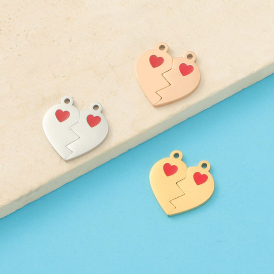 Immagine di Ecologico 304 Acciaio Inossidabile San Valentino Charms Cuore Spezzato Multicolore 15mm x 15mm, 1 Pz