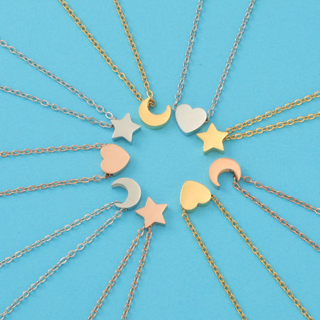 Respetuoso del Medio Ambiente 304 Acero Inoxidable Galaxia Collares Multicolor Luna Media Estrella 45cm longitud, 1 Unidad