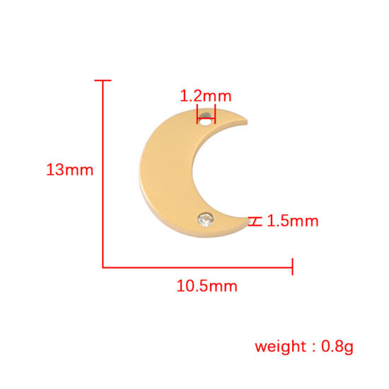 Изображение Экологичный 304 Нержавеющая Сталь галактика Подвески Луна половина Разноцветный Прозрачный Горный Хрусталь 13мм x 10.5мм, 3 ШТ