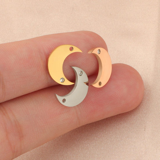 Изображение Экологичный 304 Нержавеющая Сталь галактика Подвески Луна половина Разноцветный Прозрачный Горный Хрусталь 13мм x 10.5мм, 3 ШТ