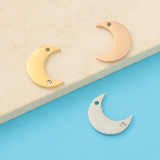 Изображение Экологичный 304 Нержавеющая Сталь галактика Подвески Луна половина Разноцветный Прозрачный Горный Хрусталь 13мм x 10.5мм, 3 ШТ