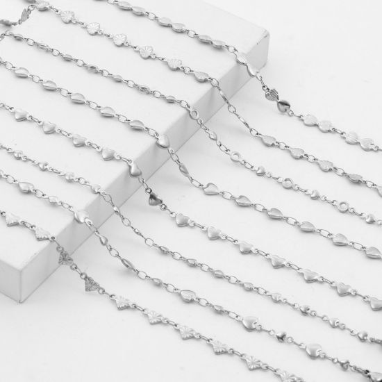 Изображение Экологичный 304 Нержавеющая Сталь День святого Валентина Цепи Ножные Браслеты Серебряный Тон Сердце 24см - 22см длина, 1 ШТ