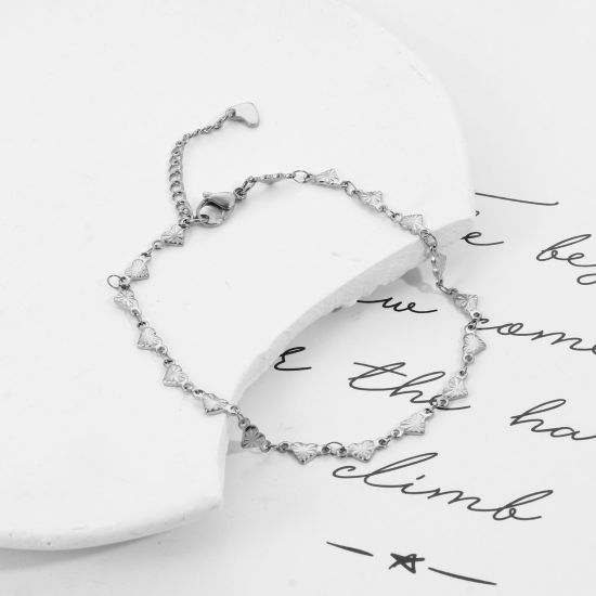 Изображение Экологичный 304 Нержавеющая Сталь День святого Валентина Цепи Ножные Браслеты Серебряный Тон Сердце 24см - 22см длина, 1 ШТ