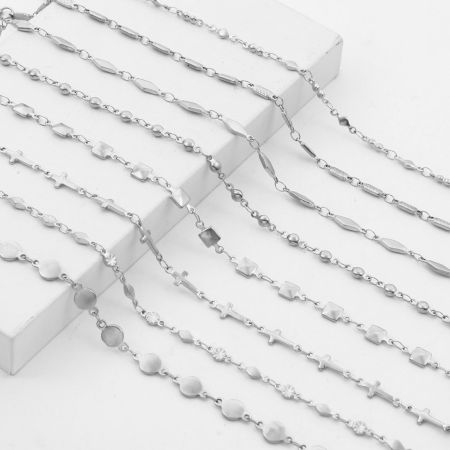 Image de Chaînes de Cheville en 304 Acier Inoxydable Respectueux de la Nature Chaînes Argent Mat Géométrique 24cm - 22cm long, 1 Pièce