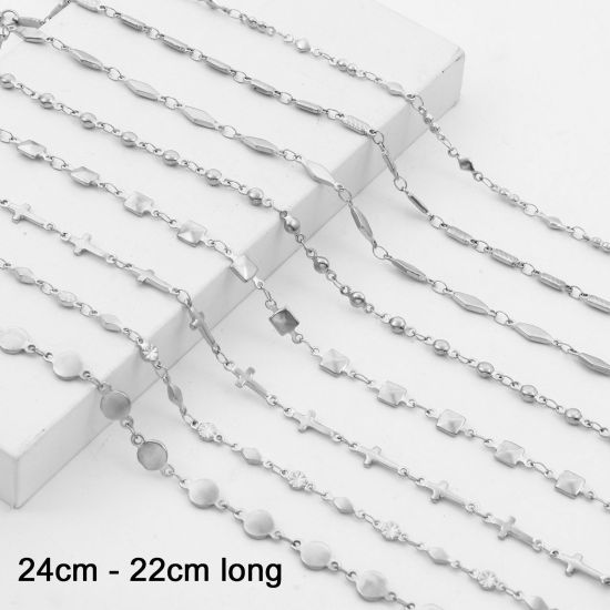 Picture of Eco-friendly 304 Stainless Steel Link Chain Anklet Silver Tone Geometric 24cm - 22cm long