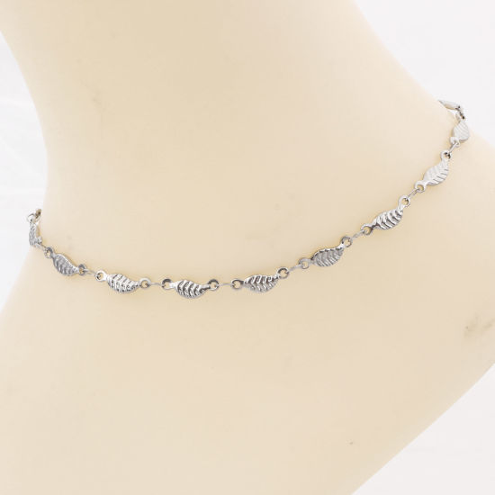 Picture of Eco-friendly 304 Stainless Steel Link Chain Anklet Silver Tone Leaf Lightning 24cm - 22cm long