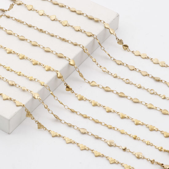 Изображение 1 ШТ вакуумное покрытие 304 Нержавеющая Сталь День святого Валентина Цепи Ножные Браслеты 18K позолоченный Сердце 24см - 22см длина