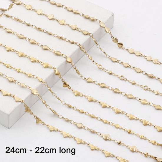 Изображение 1 ШТ вакуумное покрытие 304 Нержавеющая Сталь День святого Валентина Цепи Ножные Браслеты 18K позолоченный Сердце 24см - 22см длина