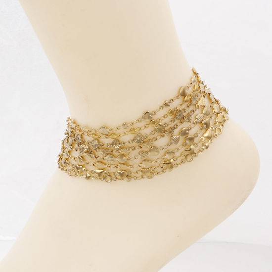 Изображение 1 ШТ вакуумное покрытие 304 Нержавеющая Сталь День святого Валентина Цепи Ножные Браслеты 18K позолоченный Сердце 24см - 22см длина