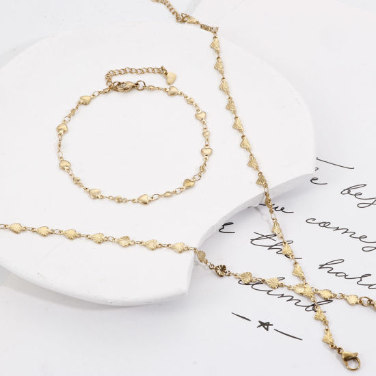 Изображение 1 ШТ вакуумное покрытие 304 Нержавеющая Сталь День святого Валентина Цепи Ножные Браслеты 18K позолоченный Сердце 24см - 22см длина