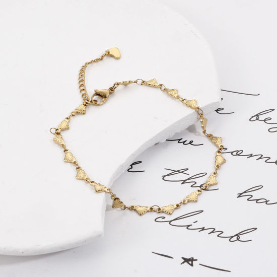 Изображение 1 ШТ вакуумное покрытие 304 Нержавеющая Сталь День святого Валентина Цепи Ножные Браслеты 18K позолоченный Сердце 24см - 22см длина