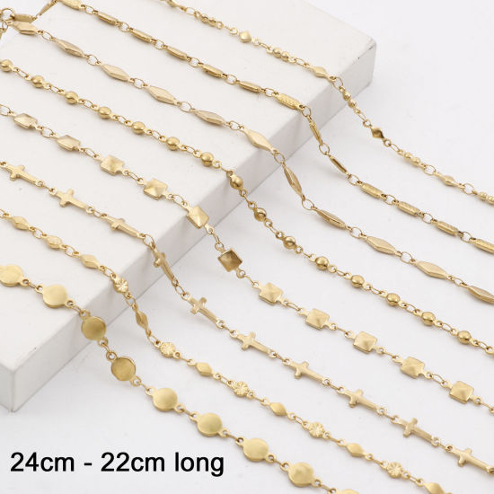 Picture of 1 Piece Vacuum Plating 304 Stainless Steel Link Chain Anklet 18K Gold Plated Geometric 24cm - 22cm long