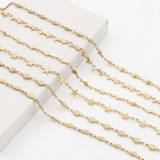 Imagen de 1 Unidad Enchapado al Vacío 304 Acero Inoxidable Tobilleras Chapado en Oro de 18K Hoja Relámpago 24cm - 22cm longitud