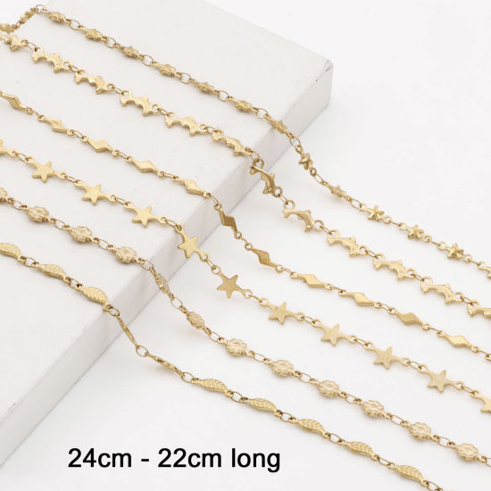 Imagen de 1 Unidad Enchapado al Vacío 304 Acero Inoxidable Tobilleras Chapado en Oro de 18K Hoja Relámpago 24cm - 22cm longitud