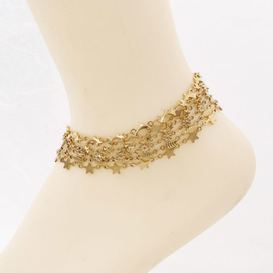 Imagen de 1 Unidad Enchapado al Vacío 304 Acero Inoxidable Tobilleras Chapado en Oro de 18K Hoja Relámpago 24cm - 22cm longitud