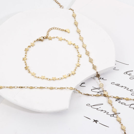 Imagen de 1 Unidad Enchapado al Vacío 304 Acero Inoxidable Tobilleras Chapado en Oro de 18K Hoja Relámpago 24cm - 22cm longitud