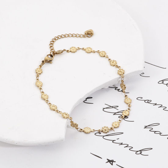 Imagen de 1 Unidad Enchapado al Vacío 304 Acero Inoxidable Tobilleras Chapado en Oro de 18K Hoja Relámpago 24cm - 22cm longitud