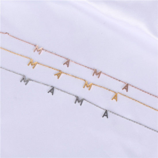 Image de Colliers Chaîne Maille Forçat en 304 Acier Inoxydable Respectueux de la Nature Fête des Mères Multicolore Gravé Mot " Mama " 42cm Long, 1 Pièce