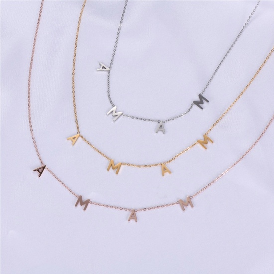 Picture of Eco-friendly 304 Stainless Steel Mother's Day Link Cable Chain Necklace Multicolor Message " Mama " 42cm(16 4/8") long
