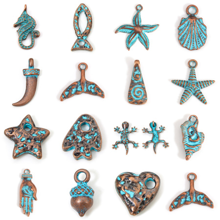 10 Unidades Zamak Patina Colgantes Charms Óxidos de Cobre Estrella de mar Concha