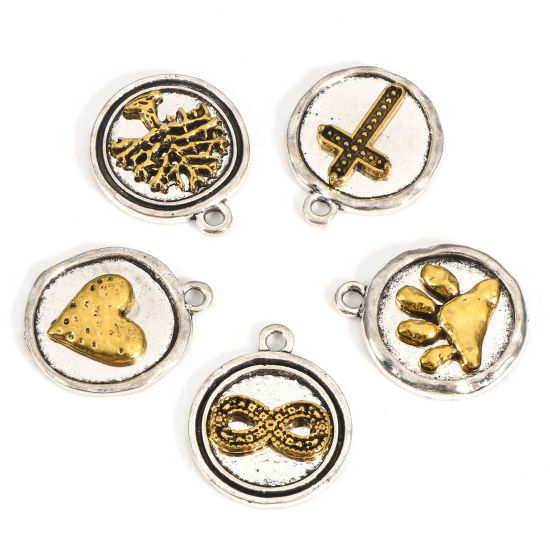Picture of Zinc Based Alloy Charms Antique Silver Color Gold Tone Antique Gold Two Tone Heart Paw Print