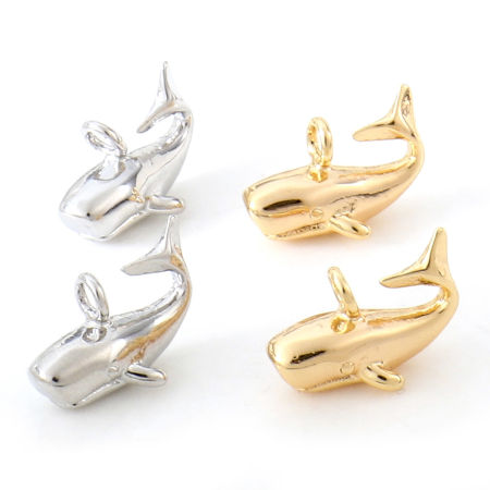 Brass Ocean Jewelry Charms Real Gold Plated Whale Animal 3D 12mm x 8mm