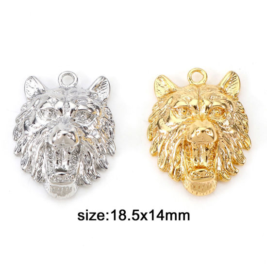 Bild von Messing Charms Echtgold plattiert Wolf 18,5mm x 14mm, 2 Stück