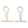 Picture of Brass Toggle Clasps Infinity Symbol Real Gold Plated Micro Pave Clear Cubic Zirconia 22mm x 10mm