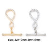 Picture of Brass Toggle Clasps Infinity Symbol Real Gold Plated Micro Pave Clear Cubic Zirconia 22mm x 10mm