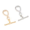 Picture of Brass Toggle Clasps Infinity Symbol Real Gold Plated Micro Pave Clear Cubic Zirconia 22mm x 10mm