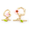 Picture of Brass Toggle Clasps Flower Leaves 18K Real Gold Plated Enamel