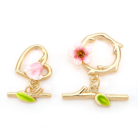 Latón Cierres de Palanca Flor Hoja 18K Oro Real Chapado Esmalte 1 Juego