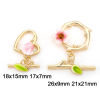 Picture of Brass Toggle Clasps Flower Leaves 18K Real Gold Plated Enamel